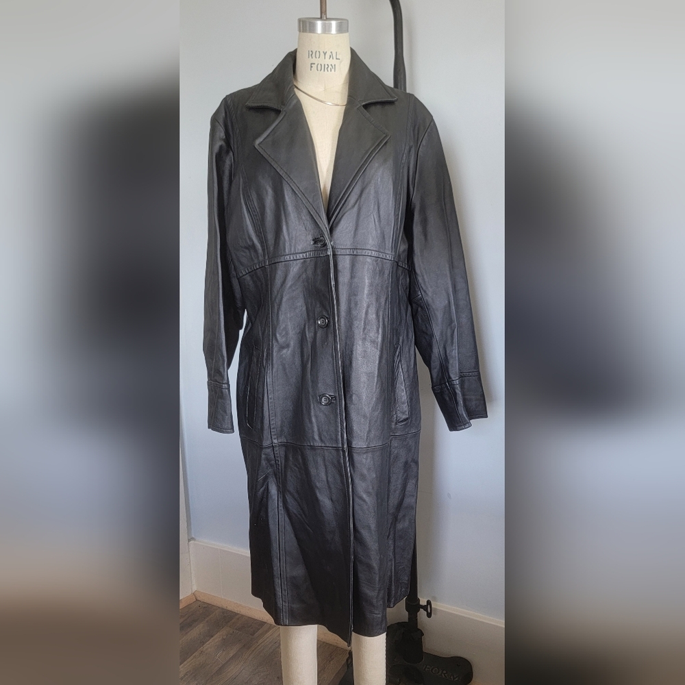Black leather trench coat